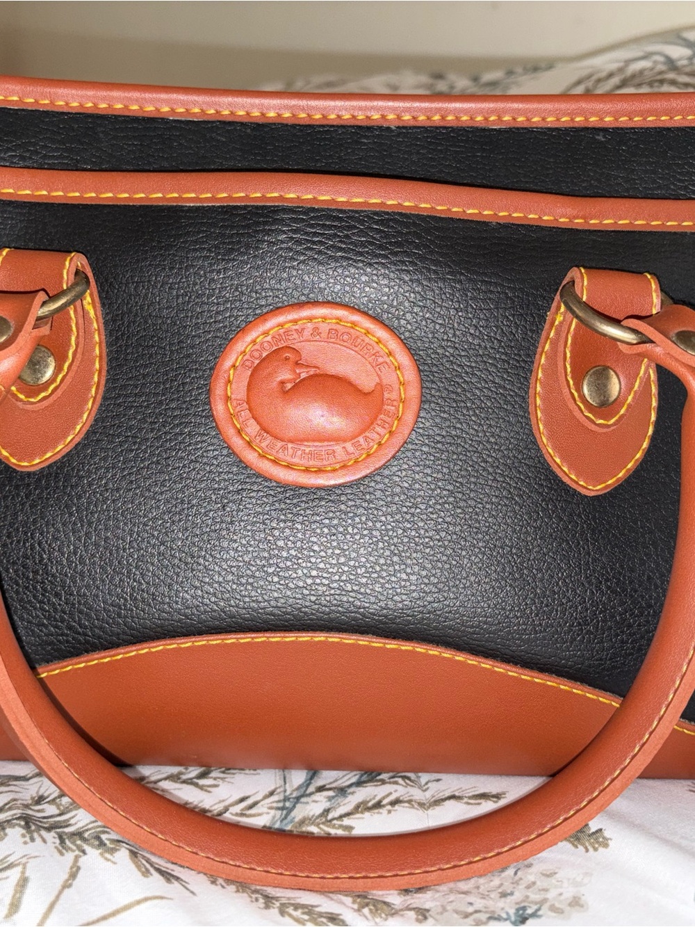 Vintage Dooney & Bourke Black & Tan Leather Satchel Purse